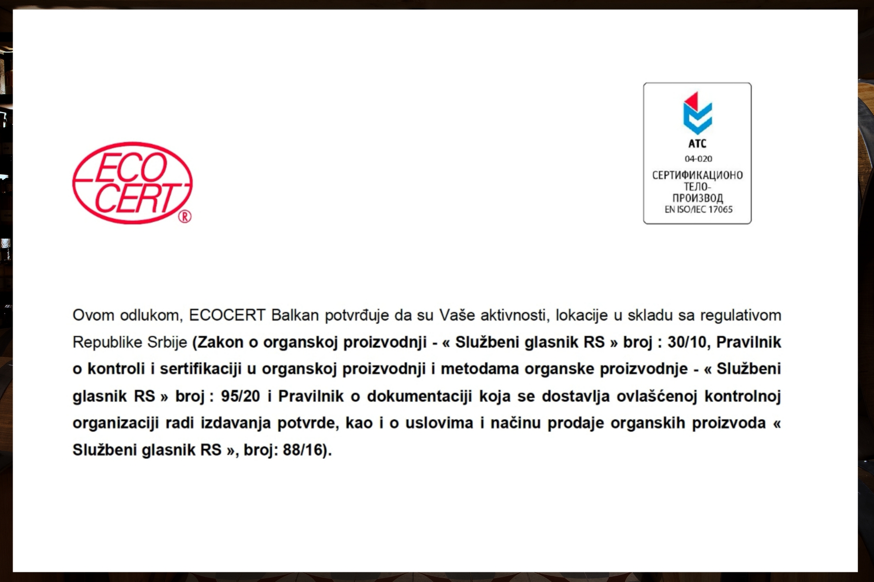 SERTIFIKOVANI ORGANSKI PROIZVOĐAČ!